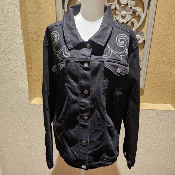 Cato S 26/28 Black Denim Jacket Embroidered Western Boho Y2K Revival Cowgirlcore - Picture 3 of 15